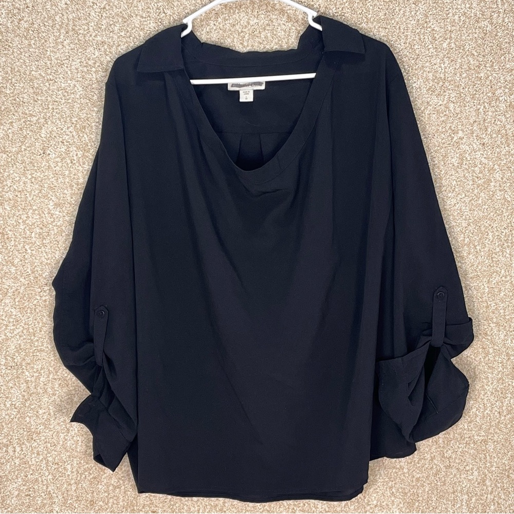 Imperfect black blouse large basic top roll tab sleeves coldwater creek minimal